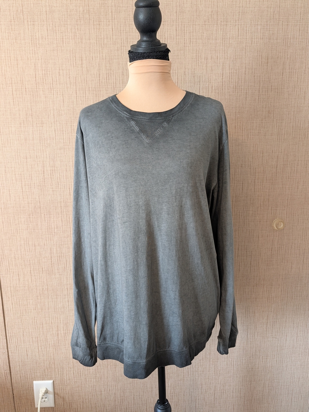 Mono B Washed Gray Long Sleeve Crew Tee